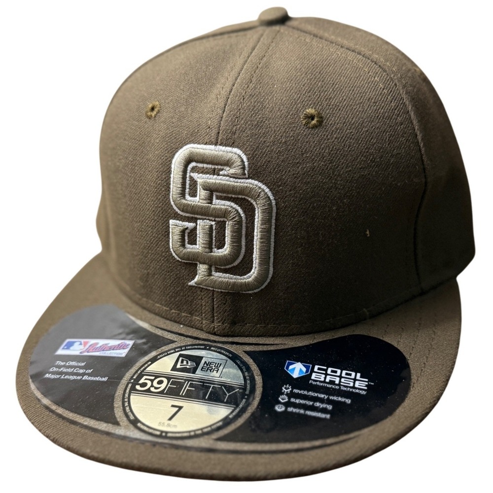 New Era 59FIFTY Hat Men Size 7 Brown San Diego Padres Fitted Cool Base MLB Cap